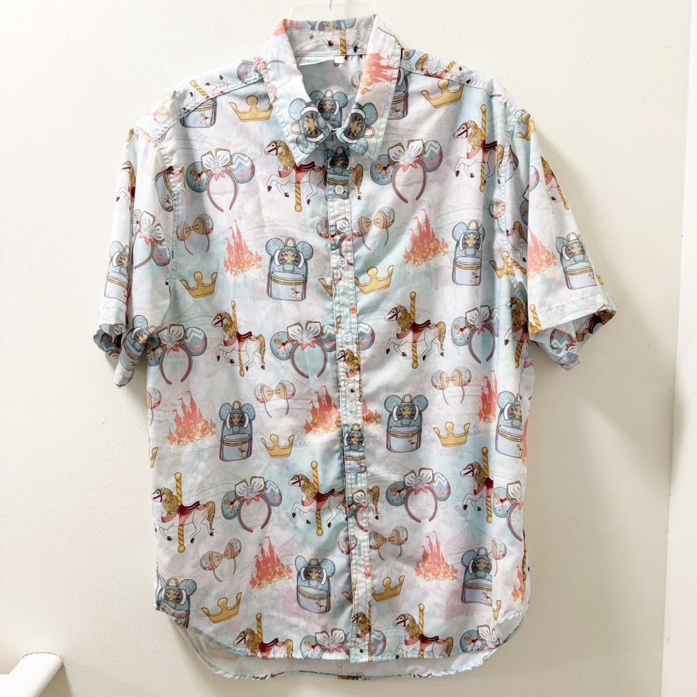 Rainbow Rules Men's Button Down Short Sleeve Shirt - Disney Carousel - Size XL